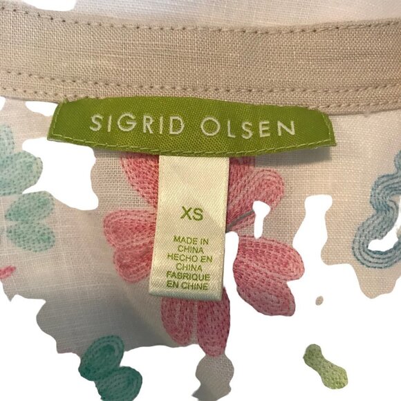 NWOT  Sigrid Olsen 100% Linen  Embroidered Floral Blouse Size XS - Picture 6 of 7